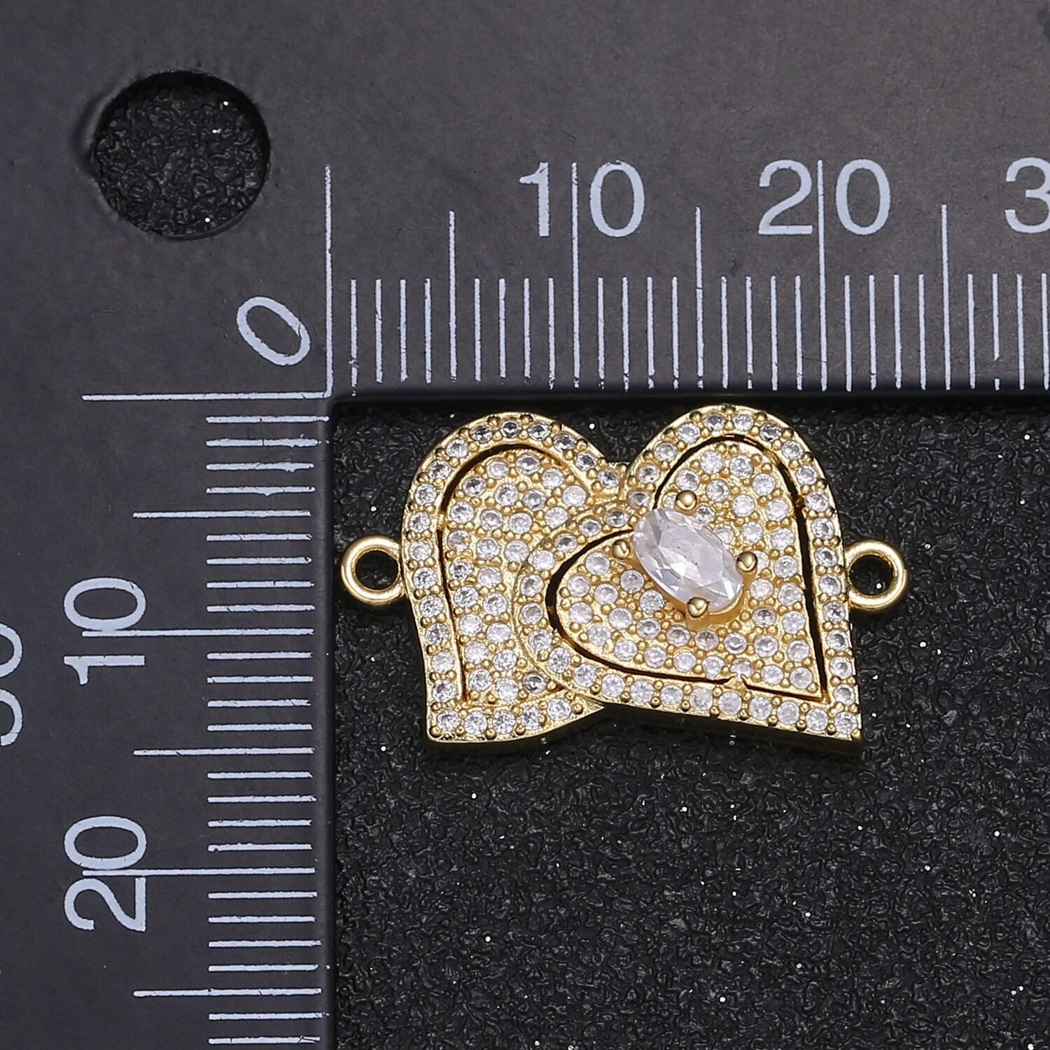 Gold micro pave love jewelry dainty double heart link connector floating hearts charm for bracelet necklace supply