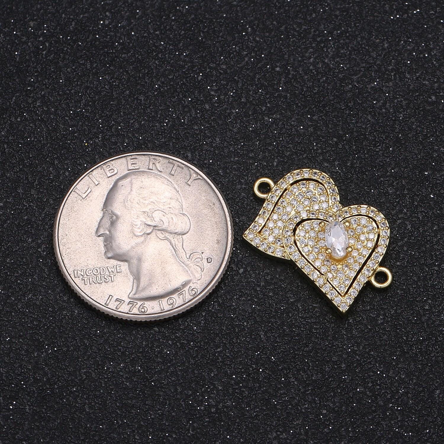 Gold micro pave love jewelry dainty double heart link connector floating hearts charm for bracelet necklace supply