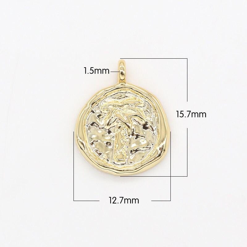 Gold rustic moon round disc charm necklace pendant dainty gold moon hammered medallion pendant celestial jewelry -156