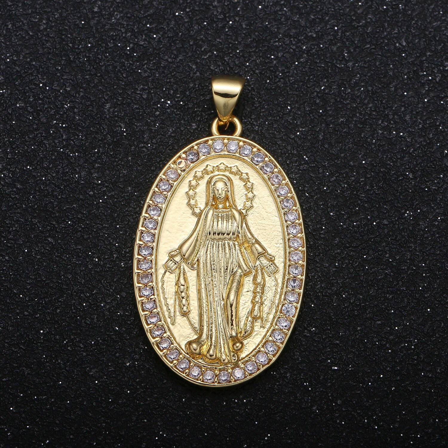 Oval virgin mary charm religious charm micro pave cz lady guadalupe charm for jewelry making -15