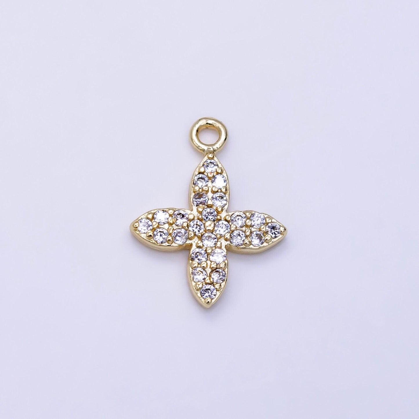 Mini gold cz pave flower charms 14x10mm real gold plated brass leaf star pendants gp-1068