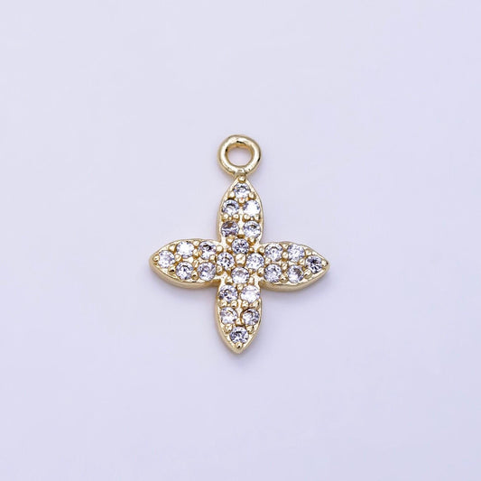 Mini gold cz pave flower charms 14x10mm real gold plated brass leaf star pendants gp-1068