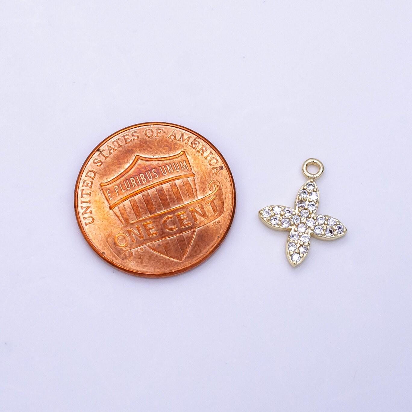 Mini gold cz pave flower charms 14x10mm real gold plated brass leaf star pendants gp-1068
