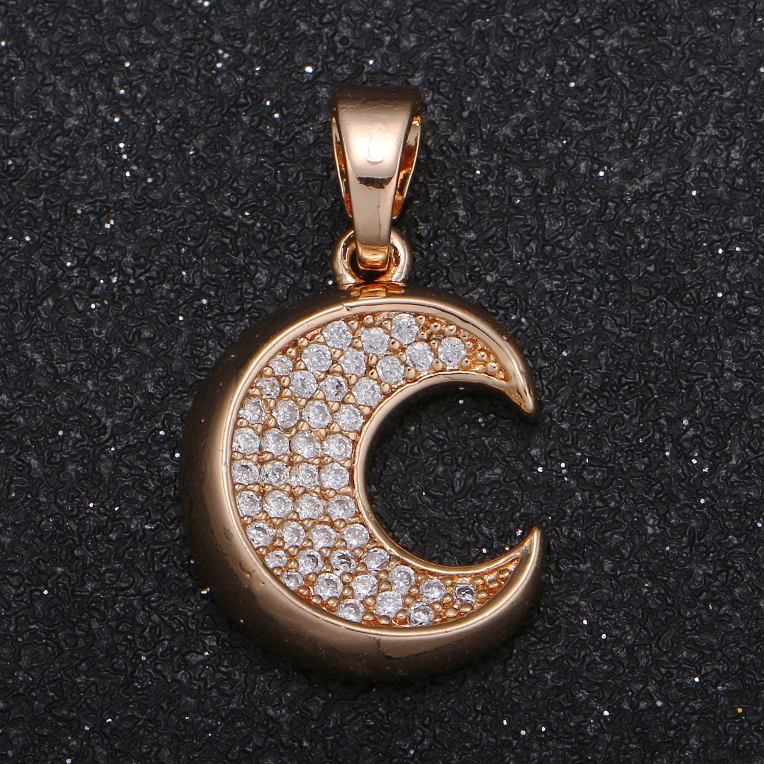 Gold moon charm micro pave charm , crescent moon jewelry pendant celestial charm for jewelry supply -1057