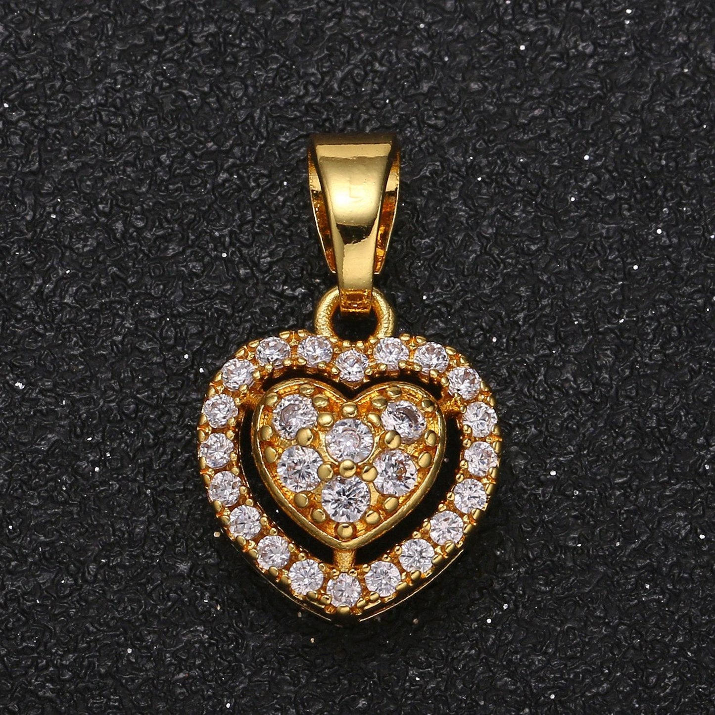 Gold heart charm micro pave charm love cubic dainty jewelry pendant luxury charm for jewelry supply -1054
