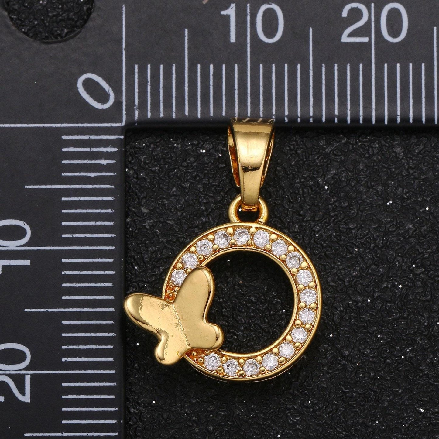 Gold round charm micro pave charm butterfly cubic dainty jewelry pendant luxury charm for jewelry supply -1053