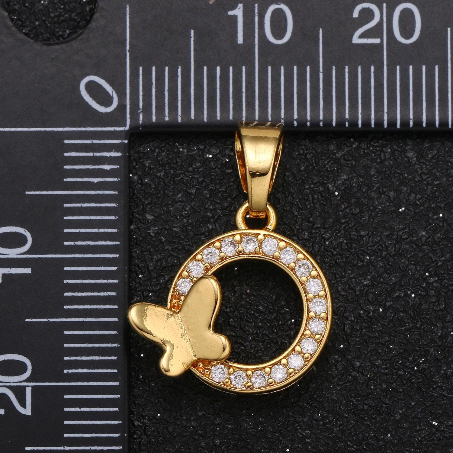 Gold round charm micro pave charm butterfly cubic dainty jewelry pendant luxury charm for jewelry supply -1053