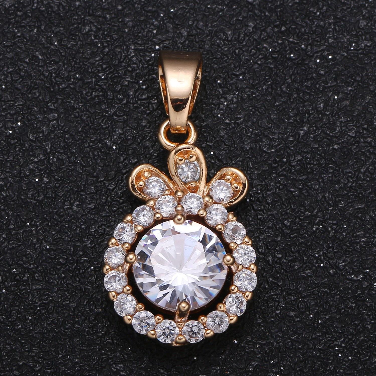 Gold round charm micro pave charm ball cubic solitaire jewelry pendant luxury charm for jewelry supply -1049