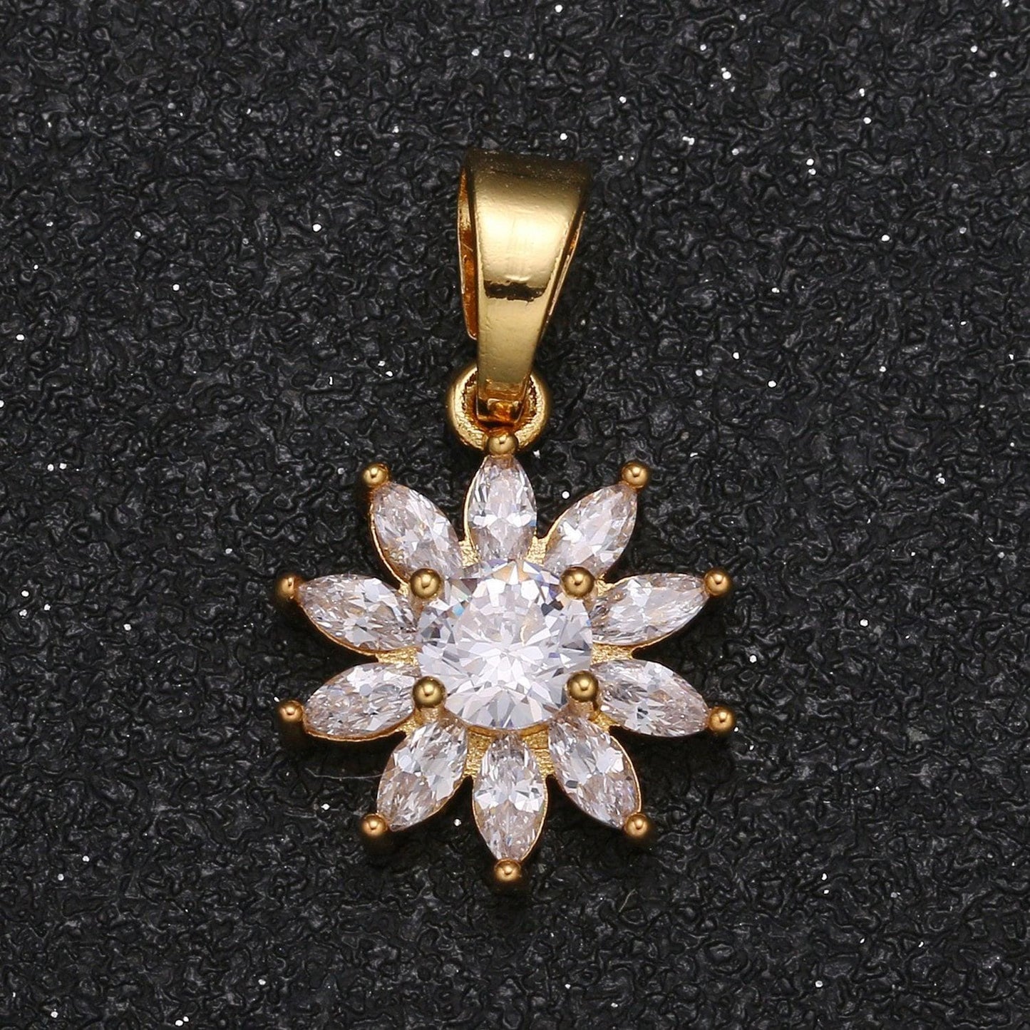 Dainty clear sun flower cubic zirconia cz charm pendant floral nature charm bracelet necklace earring supply -1047