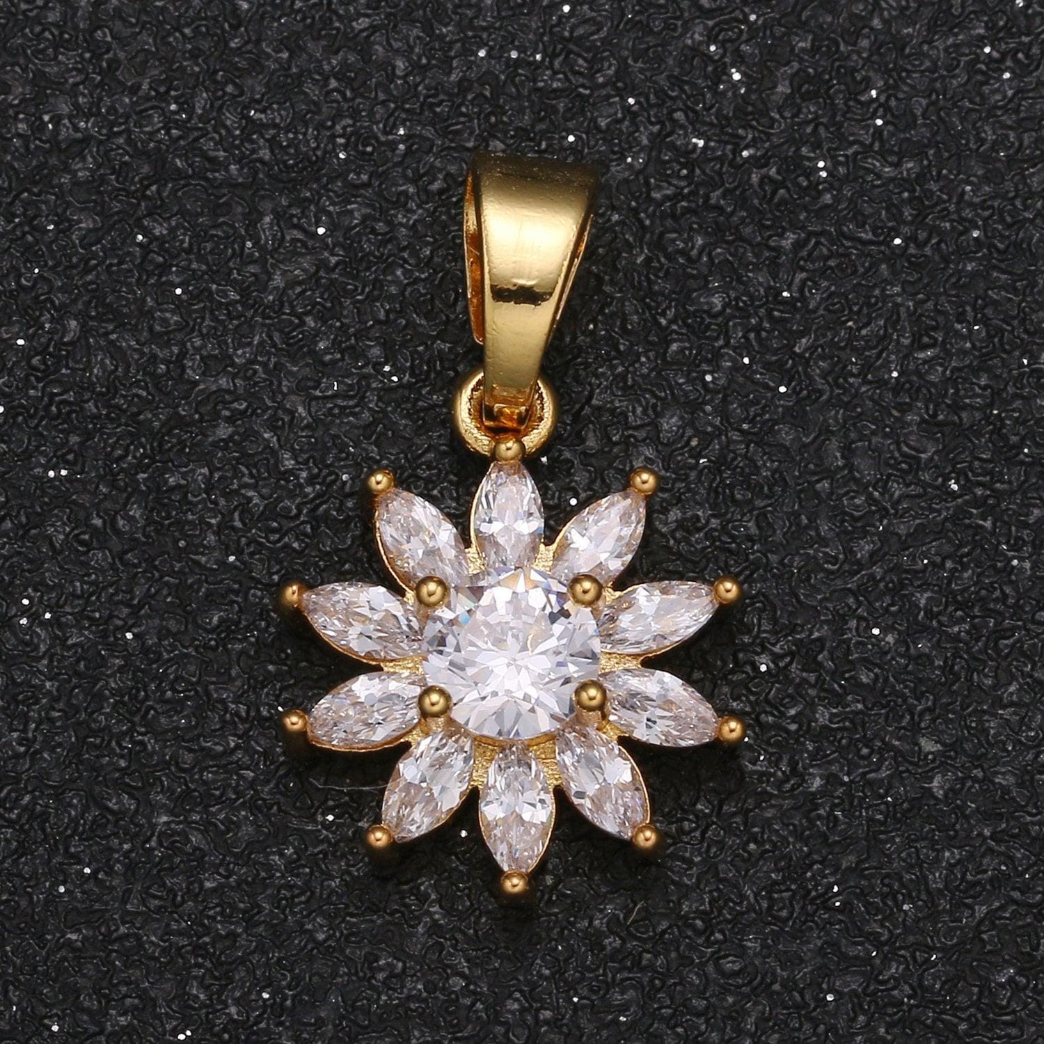 Dainty clear sun flower cubic zirconia cz charm pendant floral nature charm bracelet necklace earring supply -1047