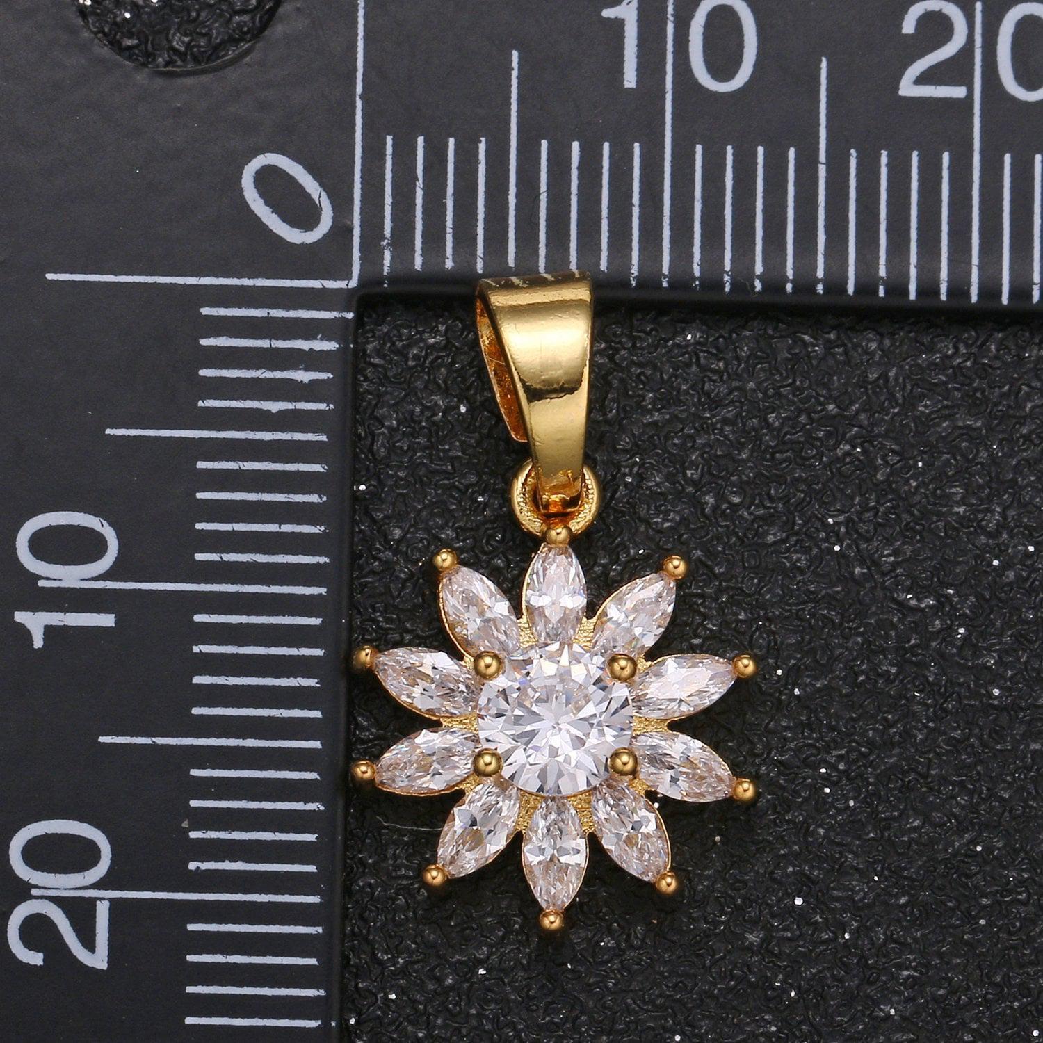 Dainty clear sun flower cubic zirconia cz charm pendant floral nature charm bracelet necklace earring supply -1047