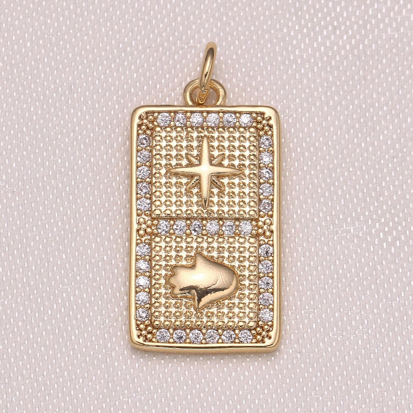 Gold tile charm hamsa hand north star charm micro pave cz charm for jewelry making -1002