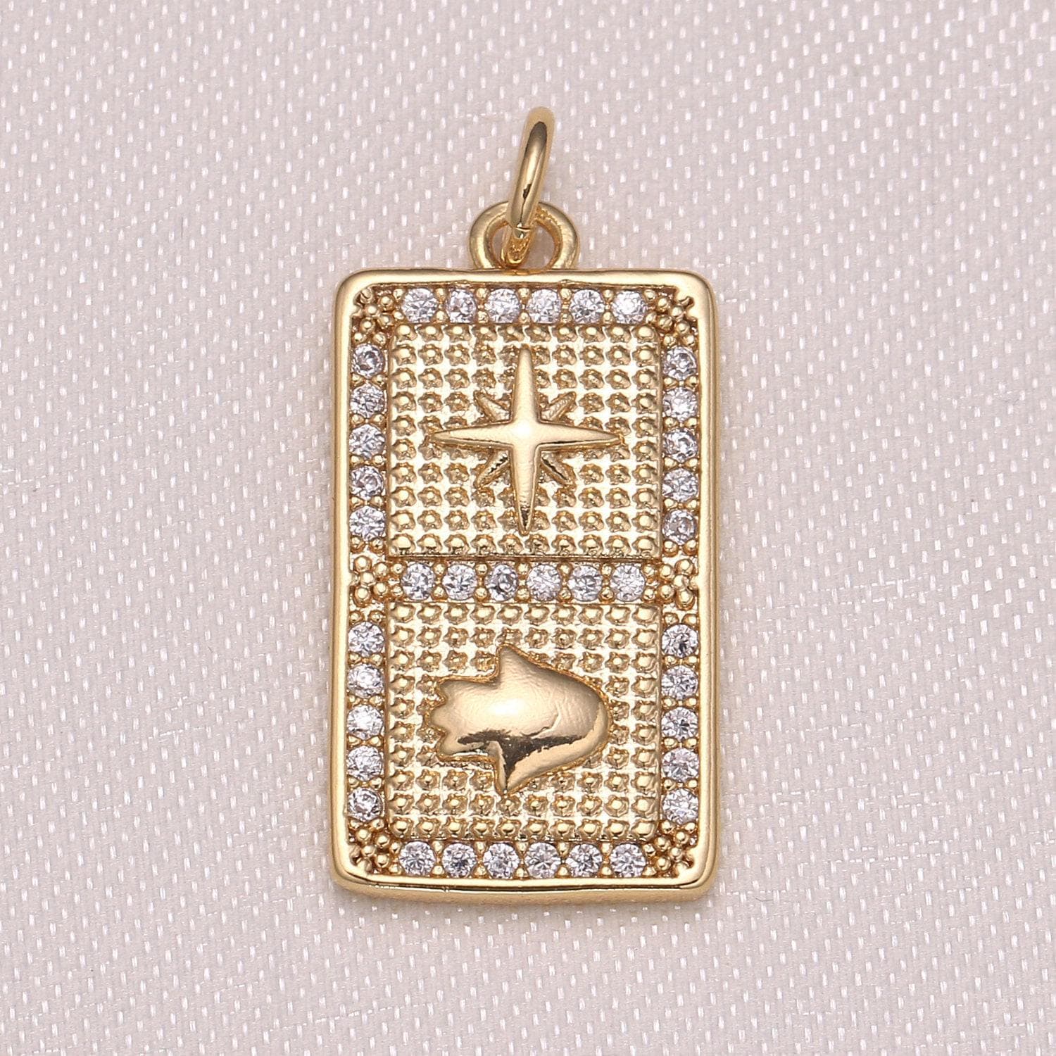 Gold tile charm hamsa hand north star charm micro pave cz charm for jewelry making -1002