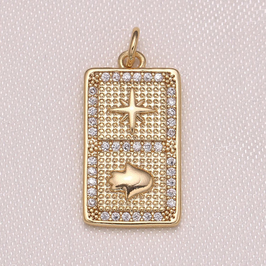 Gold tile charm hamsa hand north star charm micro pave cz charm for jewelry making -1002
