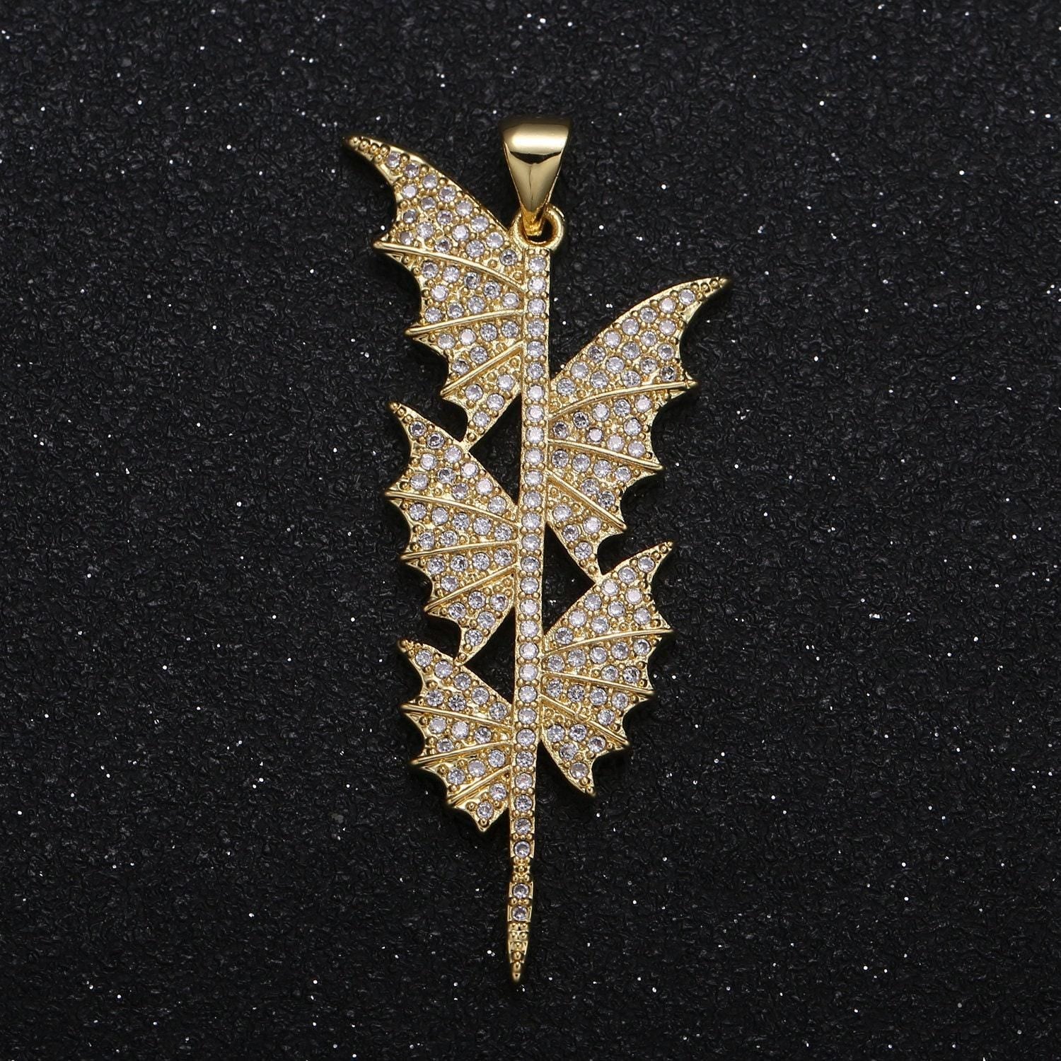 1pc dragon sword gold micro pave cz pendant charm, cotton leaf pendant charm, flying dragon charm for diy jewelry -7