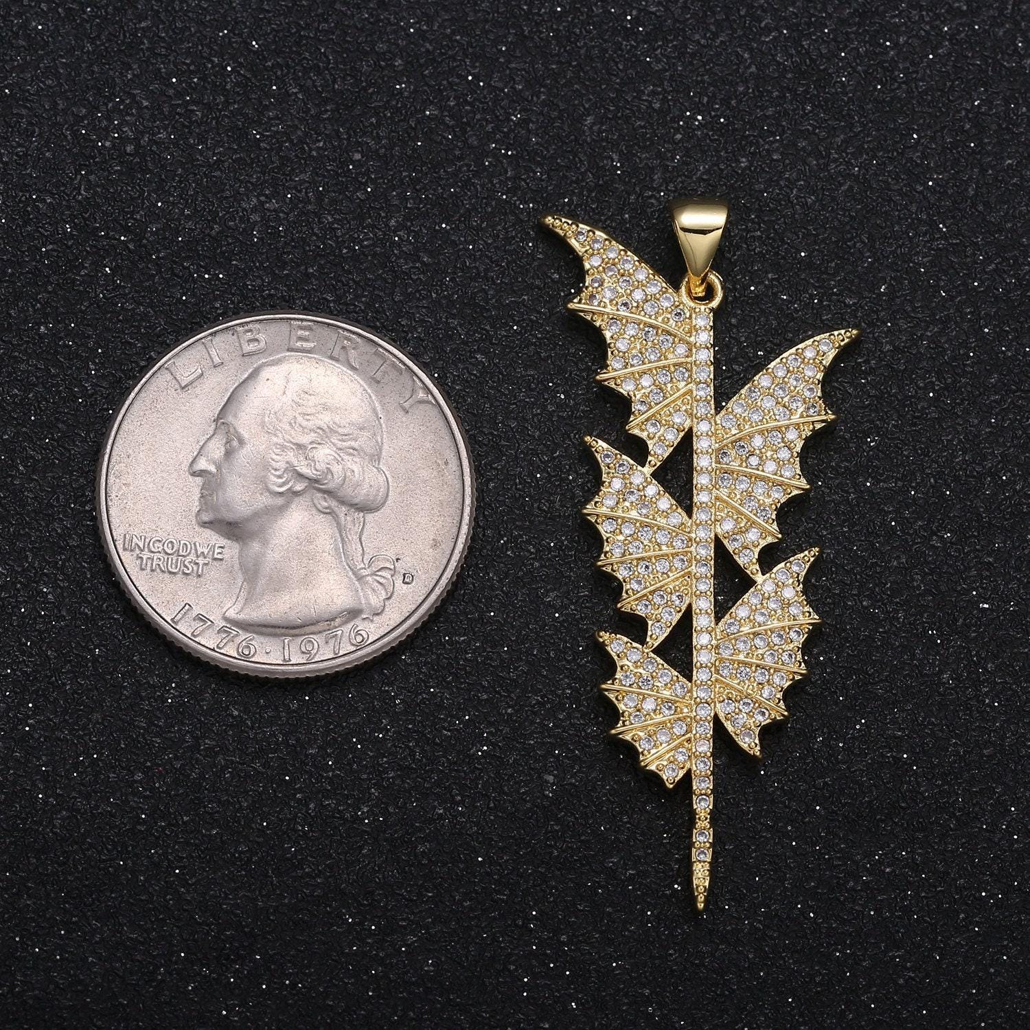1pc dragon sword gold micro pave cz pendant charm, cotton leaf pendant charm, flying dragon charm for diy jewelry -7