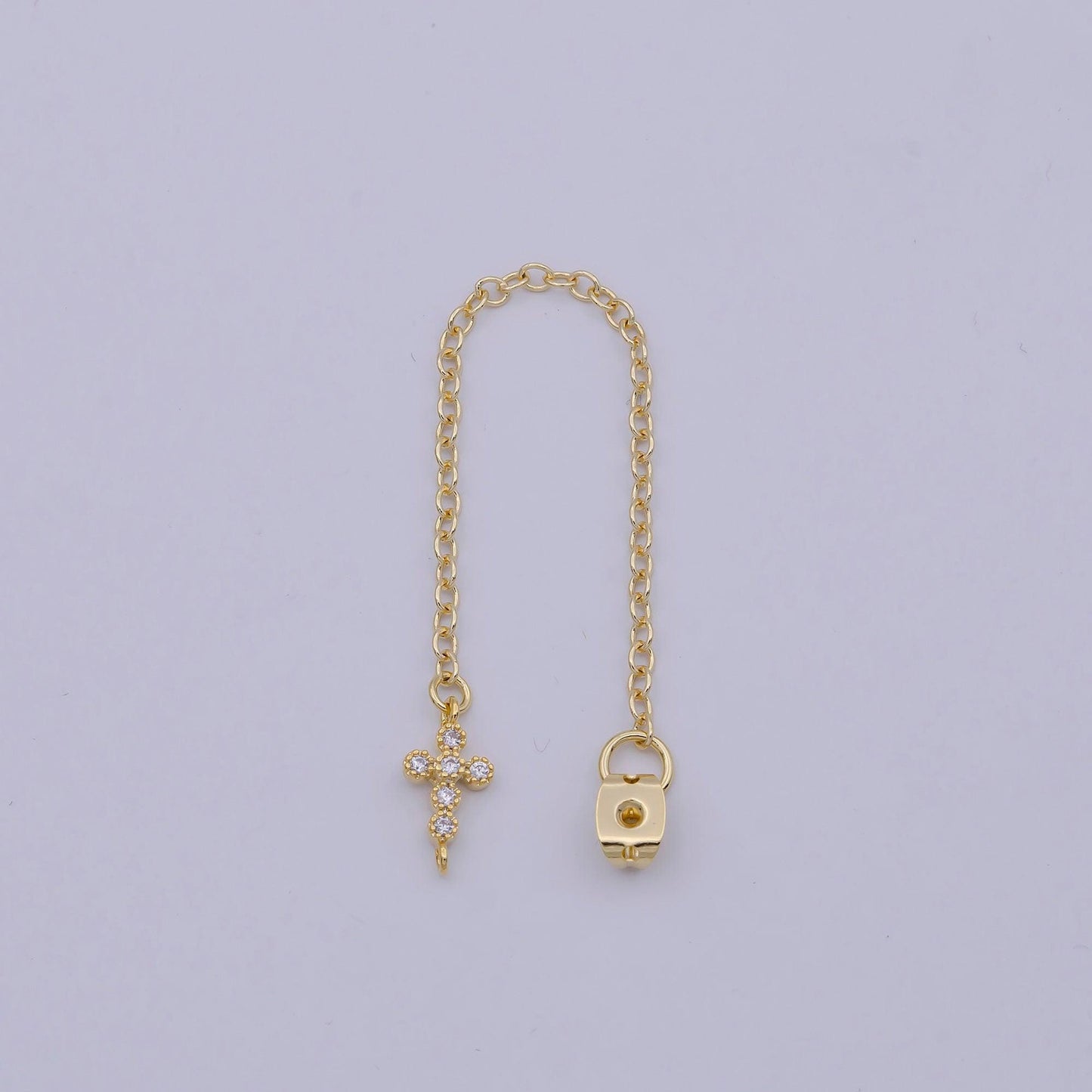 1 pair gold ear back stoppers, earring nuts with long tassel chain cz cross earring component finding k-200
