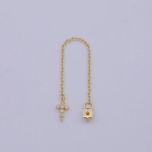1 pair gold ear back stoppers, earring nuts with long tassel chain cz cross earring component finding k-200