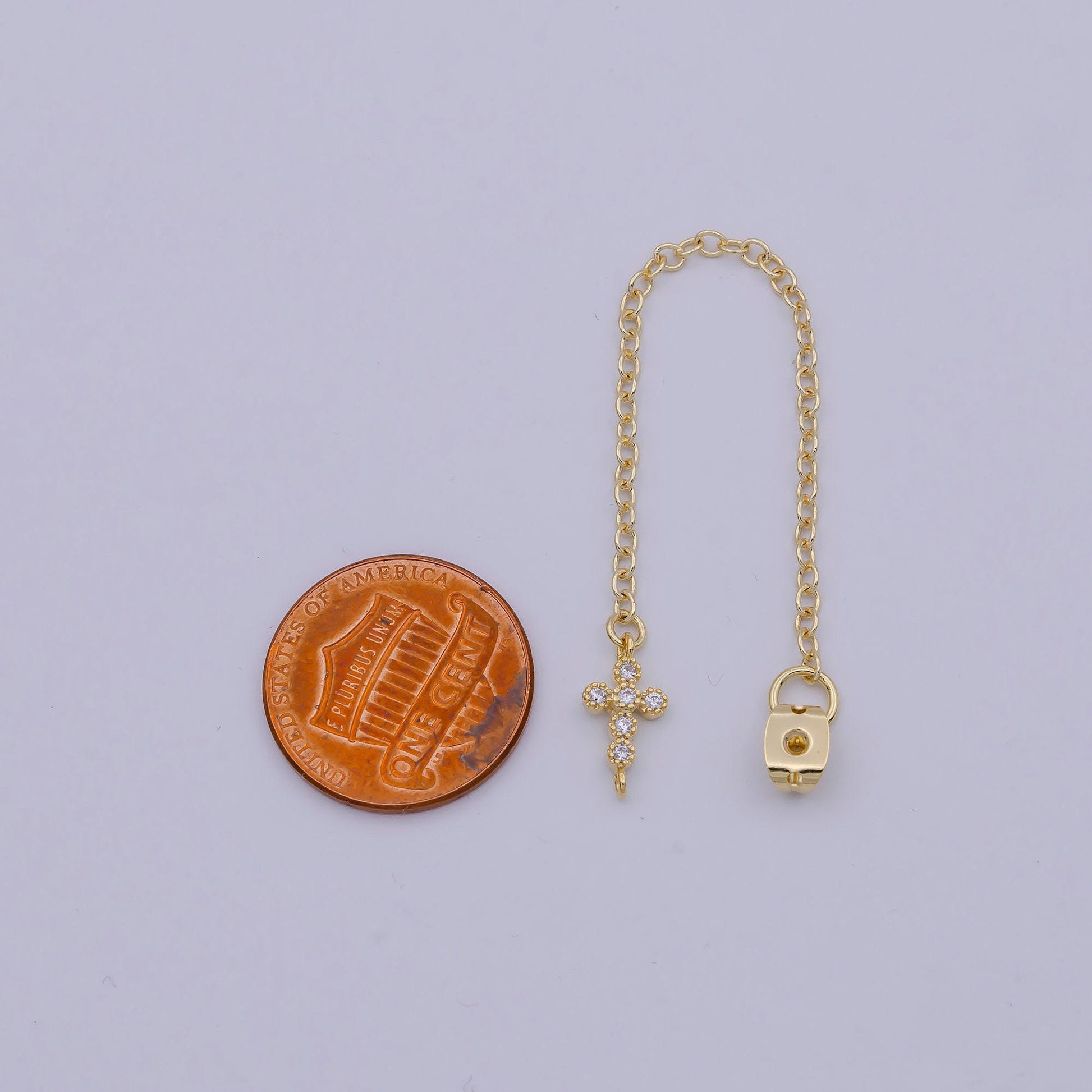 1 pair gold ear back stoppers, earring nuts with long tassel chain cz cross earring component finding k-200
