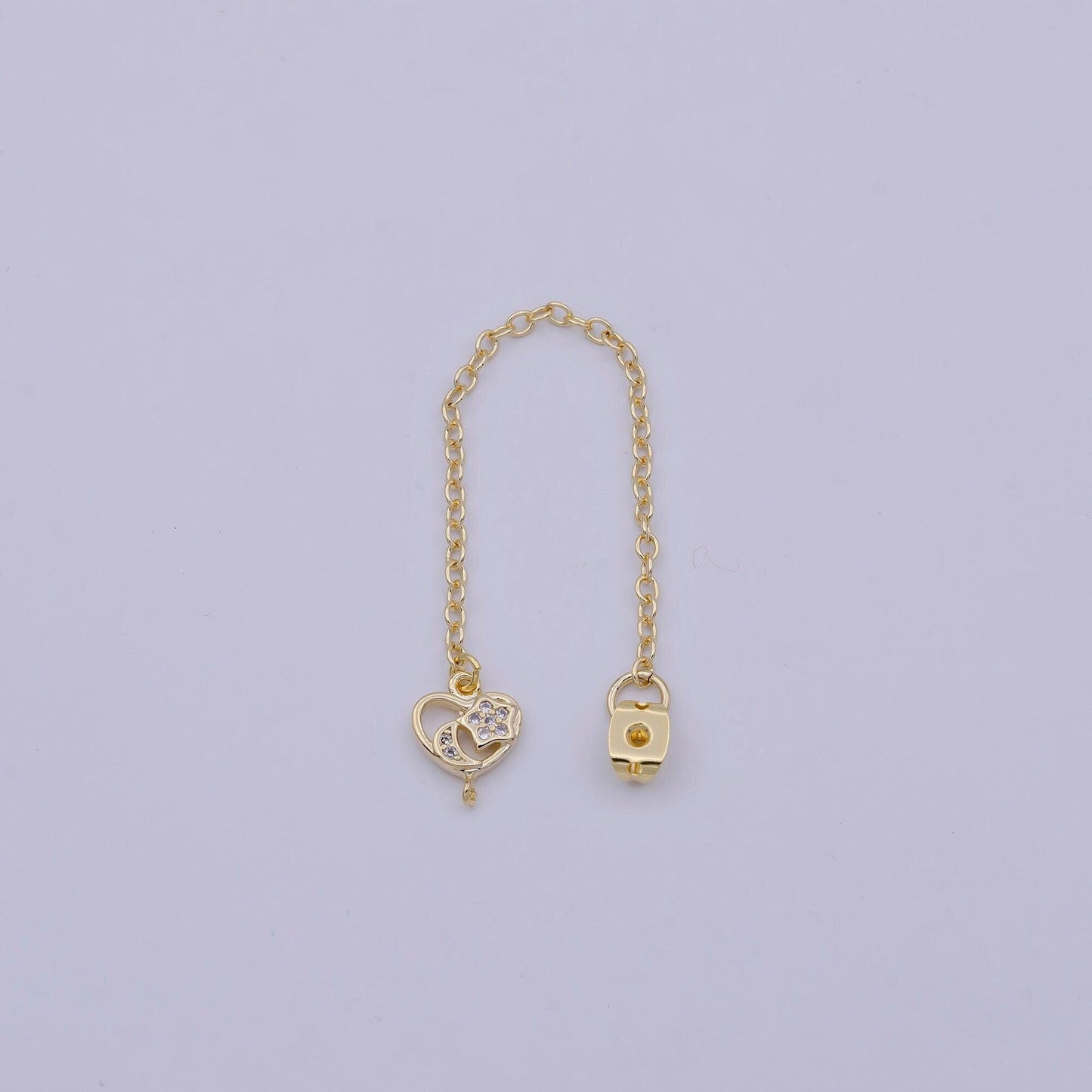 1 pair gold ear back stoppers, earring nuts with long tassel chain cz heart earring component finding k-145