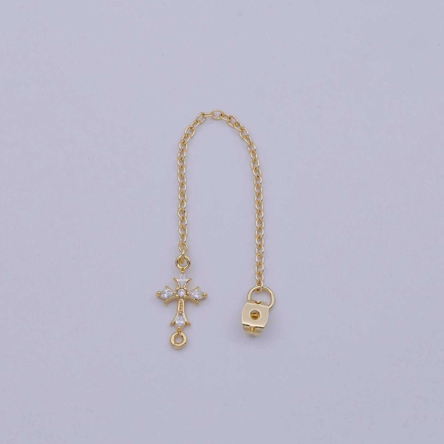 1 pair gold ear back stoppers, earring nuts with long tassel chain cz cross earring component finding k-138
