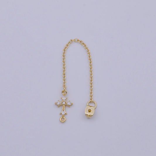 1 pair gold ear back stoppers, earring nuts with long tassel chain cz cross earring component finding k-138