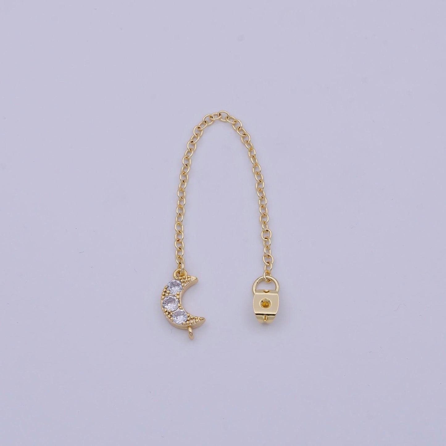 1 pair gold ear back stoppers, earring nuts with long tassel chain cz moon earring component finding k-136
