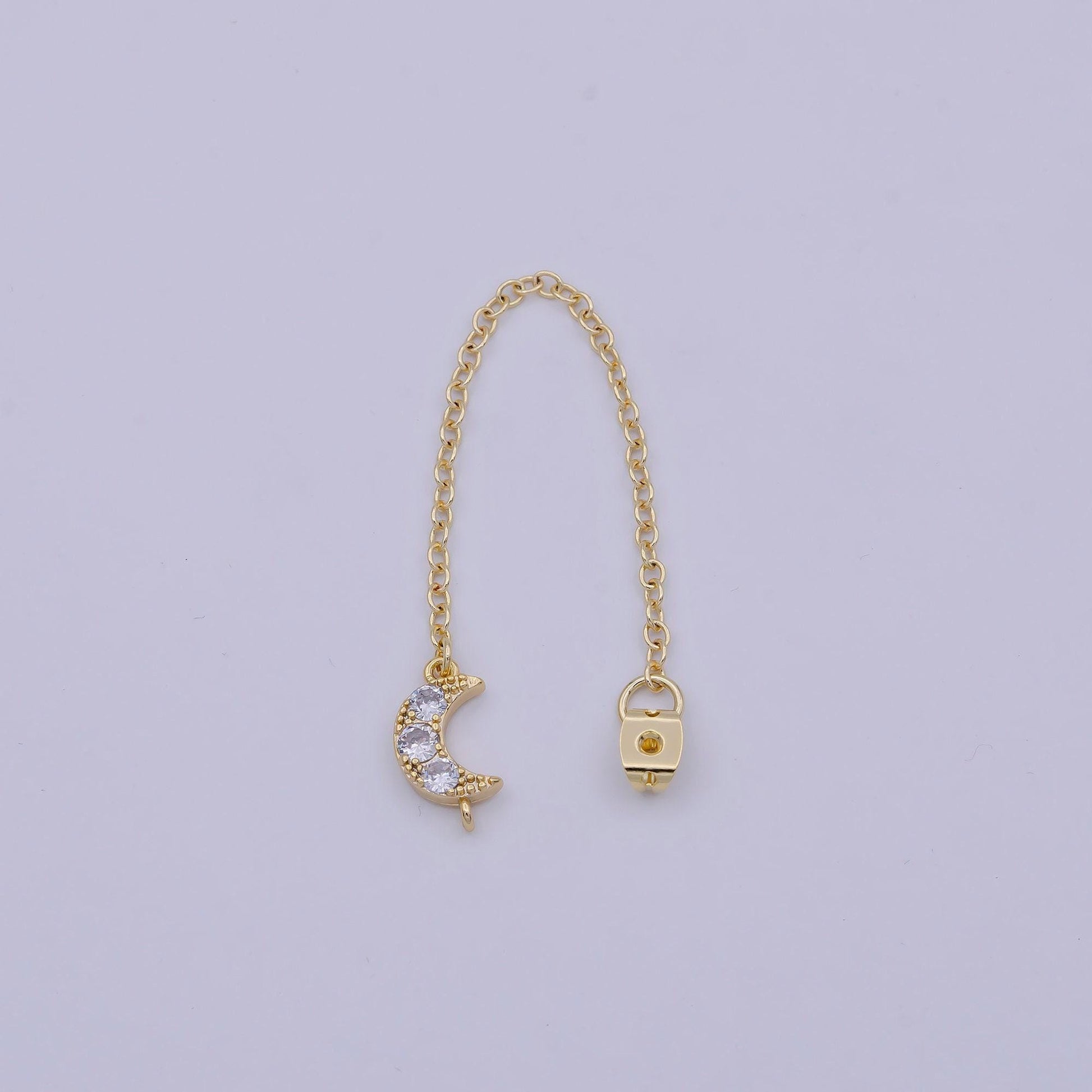 1 pair gold ear back stoppers, earring nuts with long tassel chain cz moon earring component finding k-136
