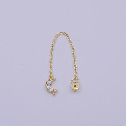 1 pair gold ear back stoppers, earring nuts with long tassel chain cz moon earring component finding k-136