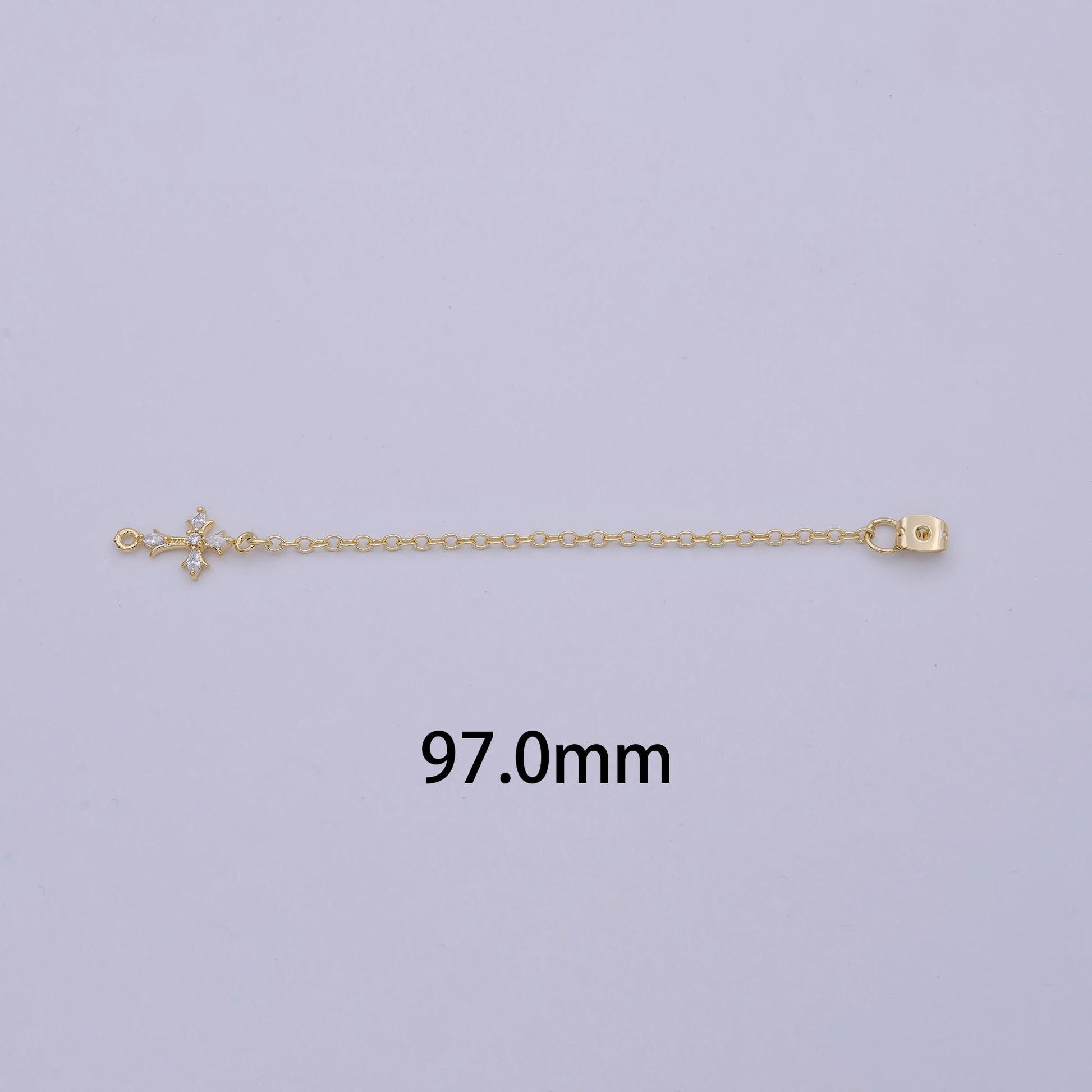 1 pair gold ear back stoppers, earring nuts with long tassel chain cz cross earring component finding k-138