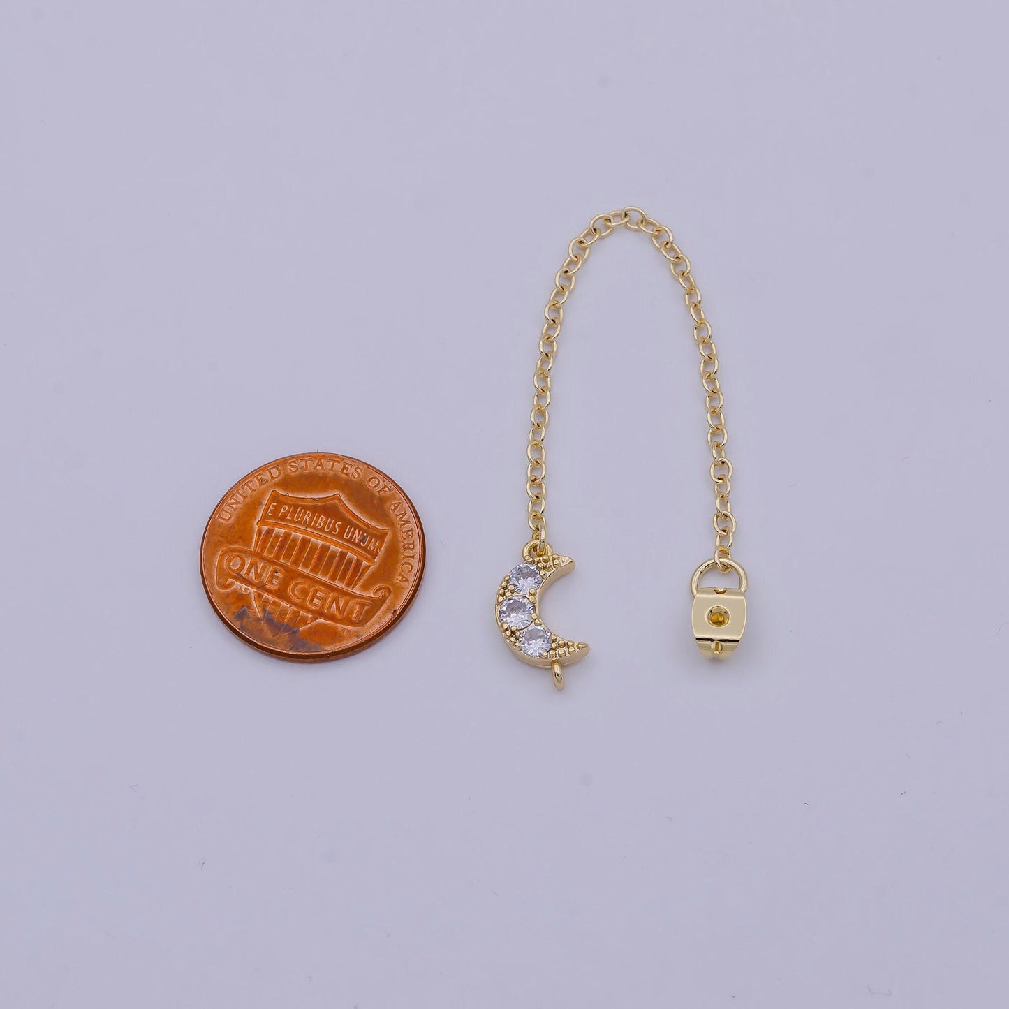 1 pair gold ear back stoppers, earring nuts with long tassel chain cz moon earring component finding k-136