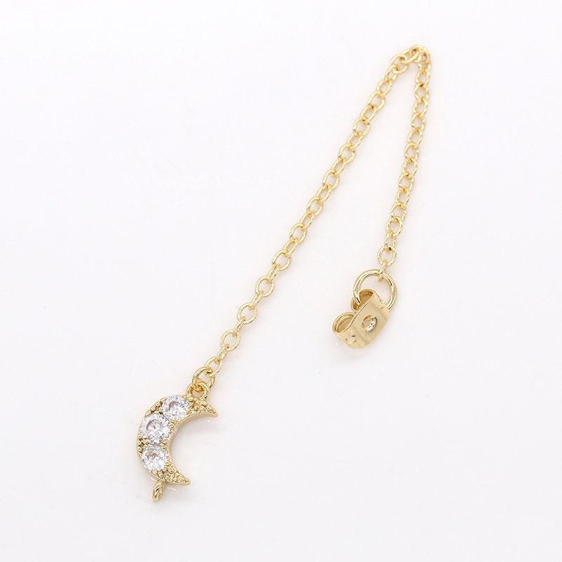 1pair micro pave mini crescent moon drop ear back 70mm long celestial earring back stopper for earring making components jewelry finding,833