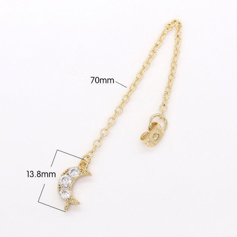 1pair micro pave mini crescent moon drop ear back 70mm long celestial earring back stopper for earring making components jewelry finding,833