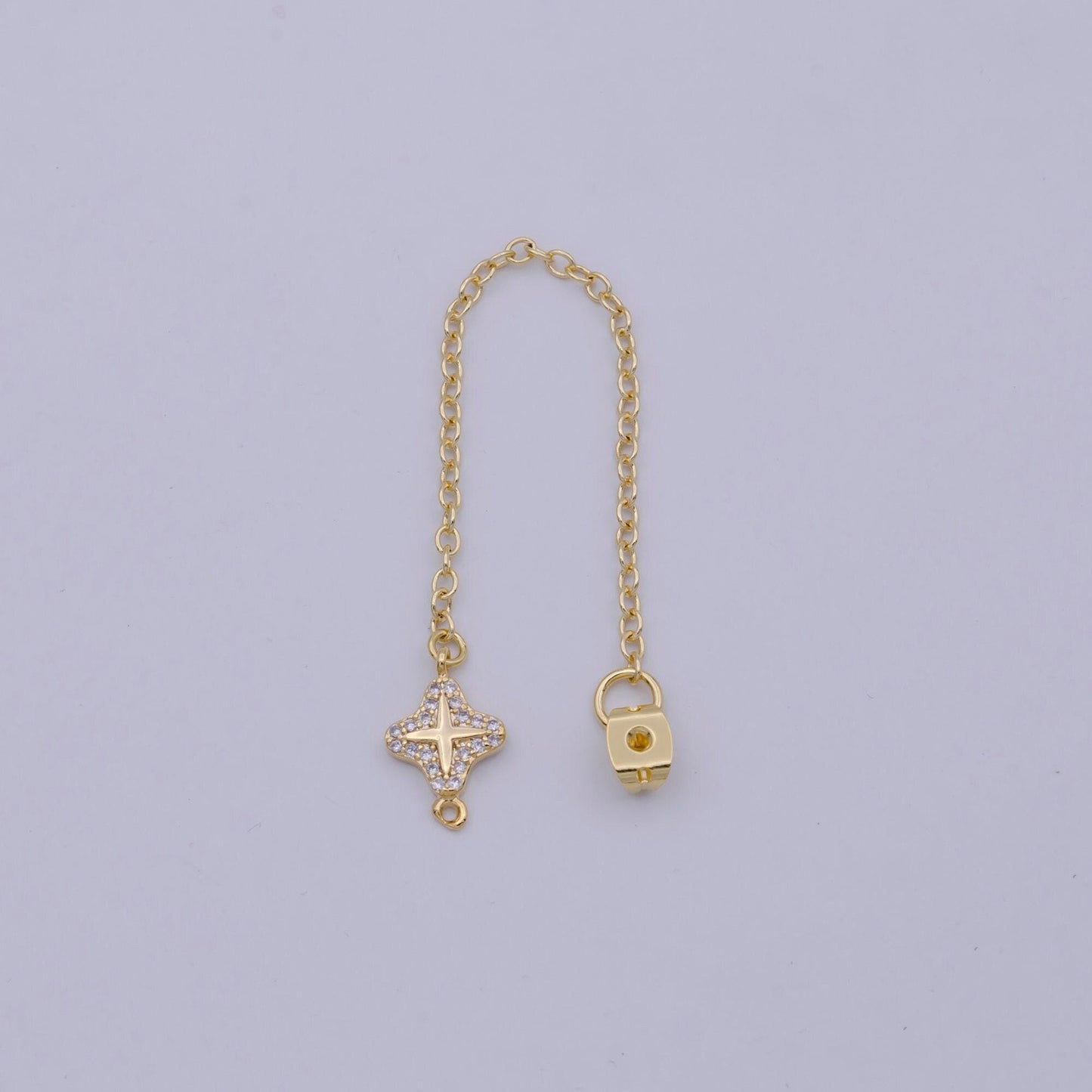 1 pair gold ear back stoppers, earring nuts with long tassel chain 94.9mm cz star earring component finding k-087