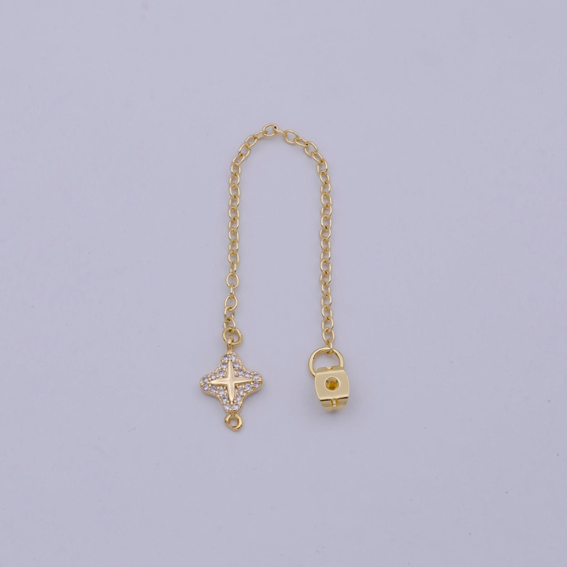 1 pair gold ear back stoppers, earring nuts with long tassel chain 94.9mm cz star earring component finding k-087