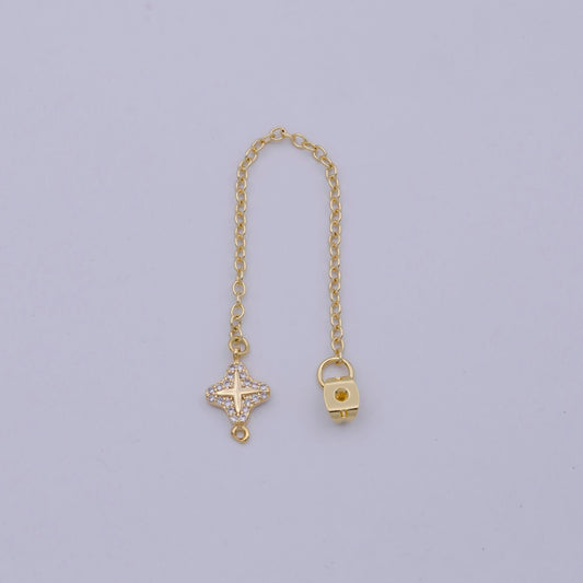 1 pair gold ear back stoppers, earring nuts with long tassel chain 94.9mm cz star earring component finding k-087