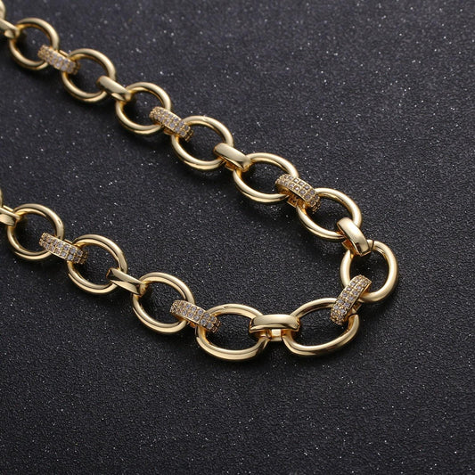 Chunky 14k gold micro pave chain by meter, cz cable chain necklace specialtylink chain by meter rolo cable for fashion jewelry,rl-245