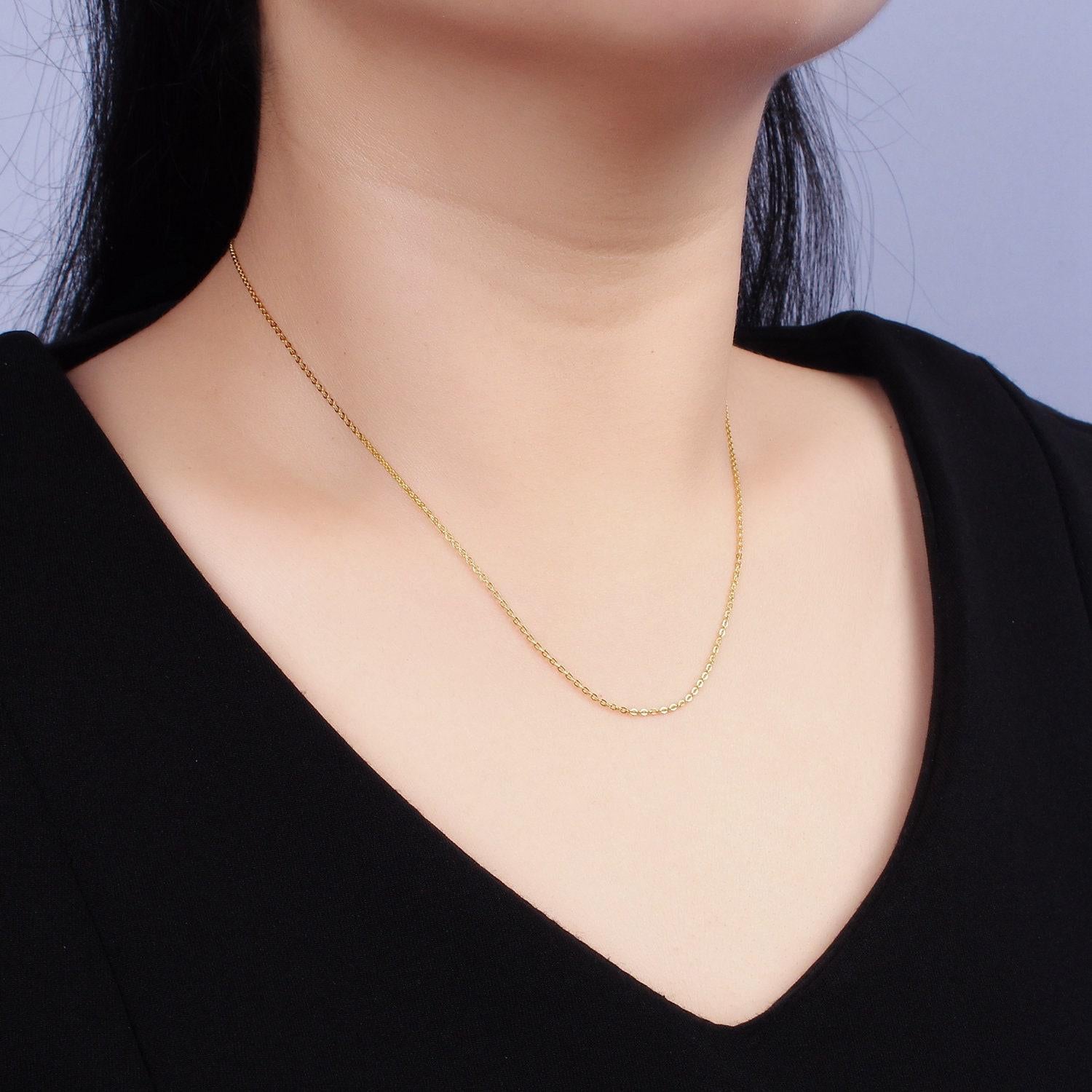 16k gold vermeil s925 sterling silver 1mm dainty cable 15.5 inch chain necklace | wa-1957