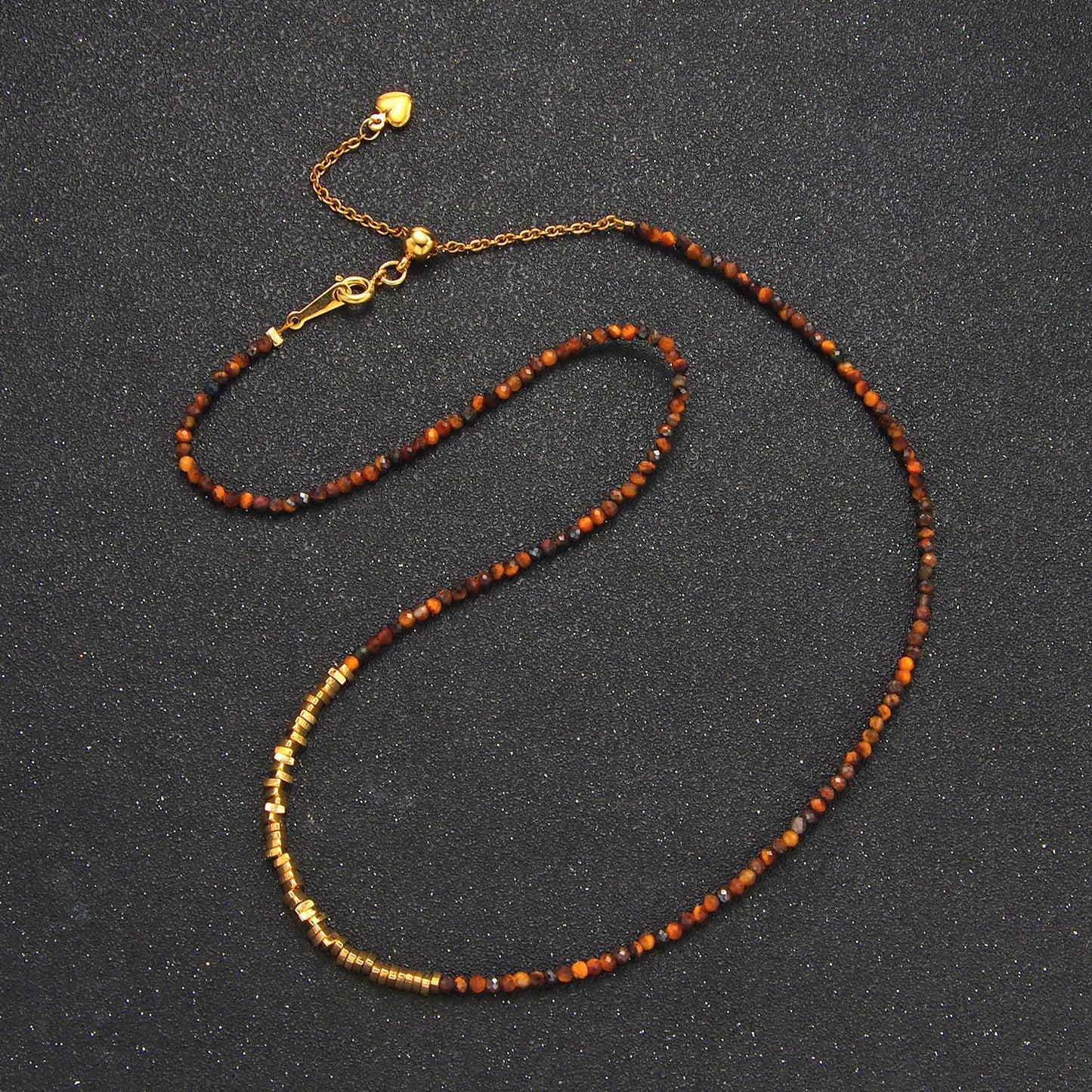 Dainty handmade brown tiger eye bead multifaceted 14k gold filled beaded necklace | wa-2648