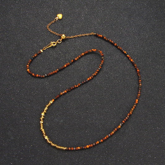Dainty handmade brown tiger eye bead multifaceted 14k gold filled beaded necklace | wa-2648