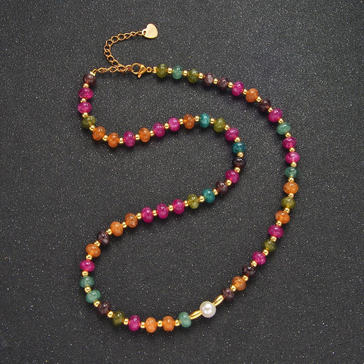 Multi Color rondelle stones Colorful Candy Gemstone Beads handmade necklace 16.15 inch + 2 inch extender | WA-2644