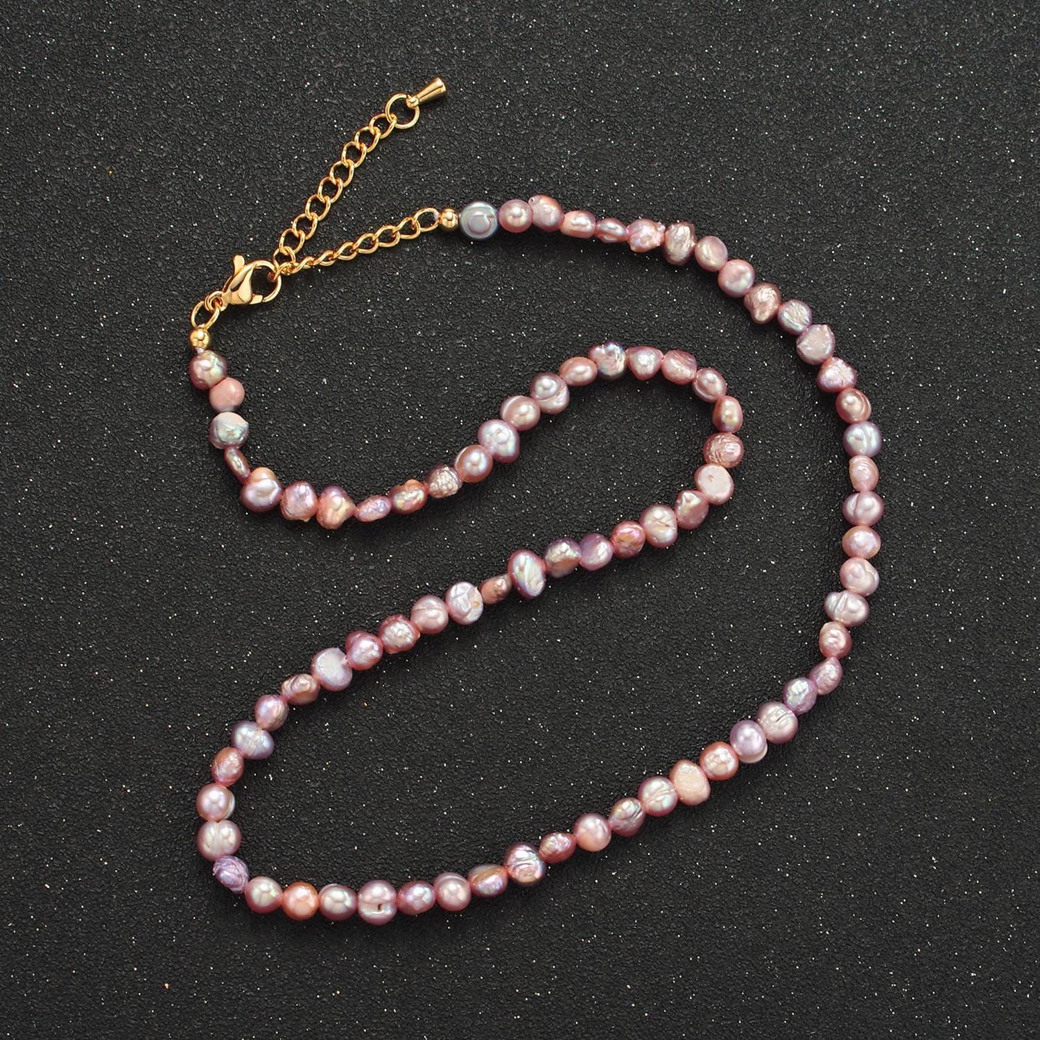 Handmade 5.5mm natural freshwater mauve pink pearl choker necklace 14.35 inch + 2 inch extender for layering necklace wa-2634