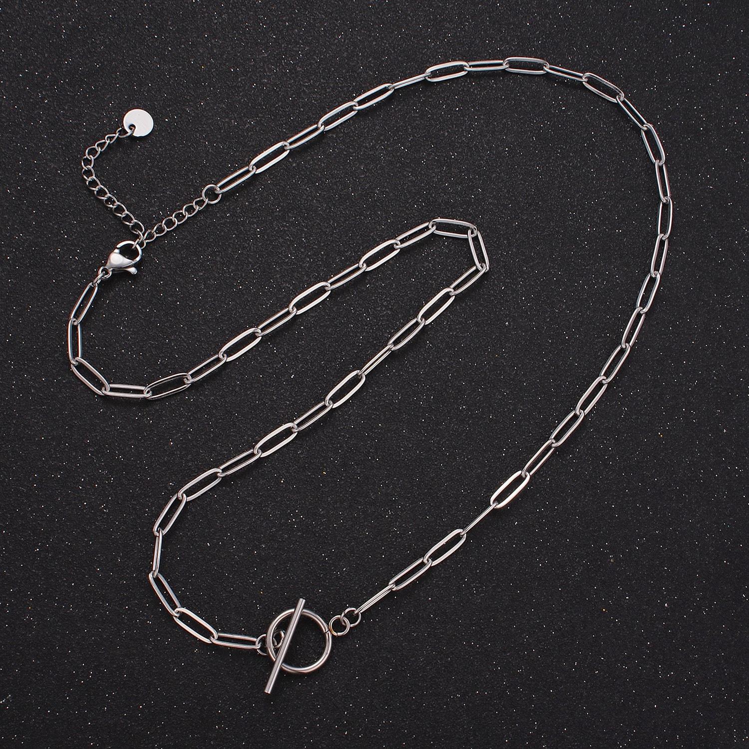 Dainty stainless steel paper clip chain necklace gold elongated necklace cable link chain 19 inch ready to wear necklace tarnish free wa2492
