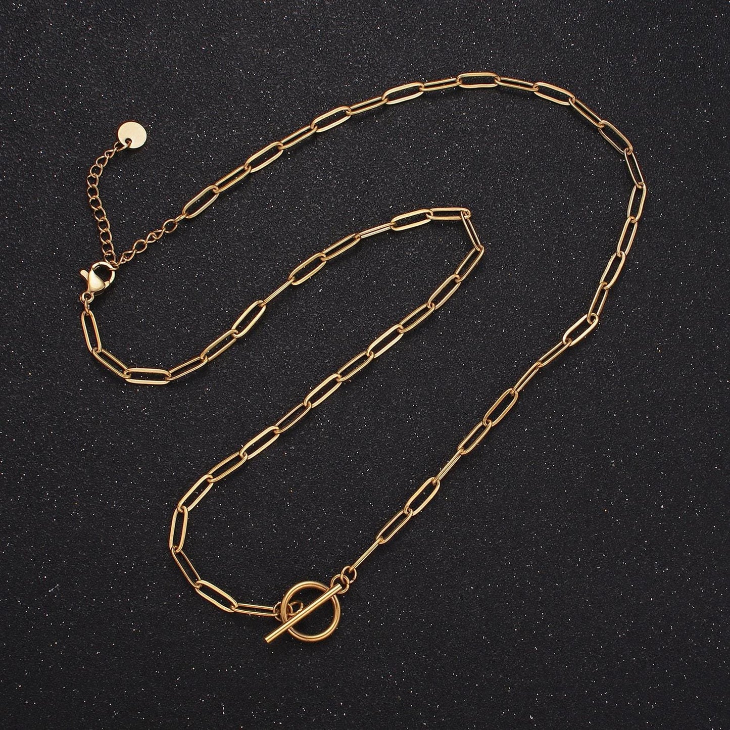 Dainty stainless steel paper clip chain necklace gold elongated necklace cable link chain 19 inch ready to wear necklace tarnish free wa2492
