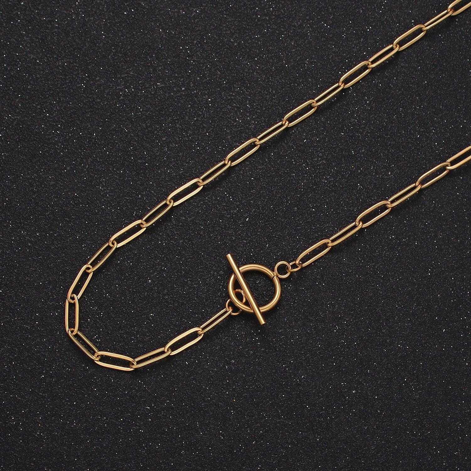 Dainty stainless steel paper clip chain necklace gold elongated necklace cable link chain 19 inch ready to wear necklace tarnish free wa2492