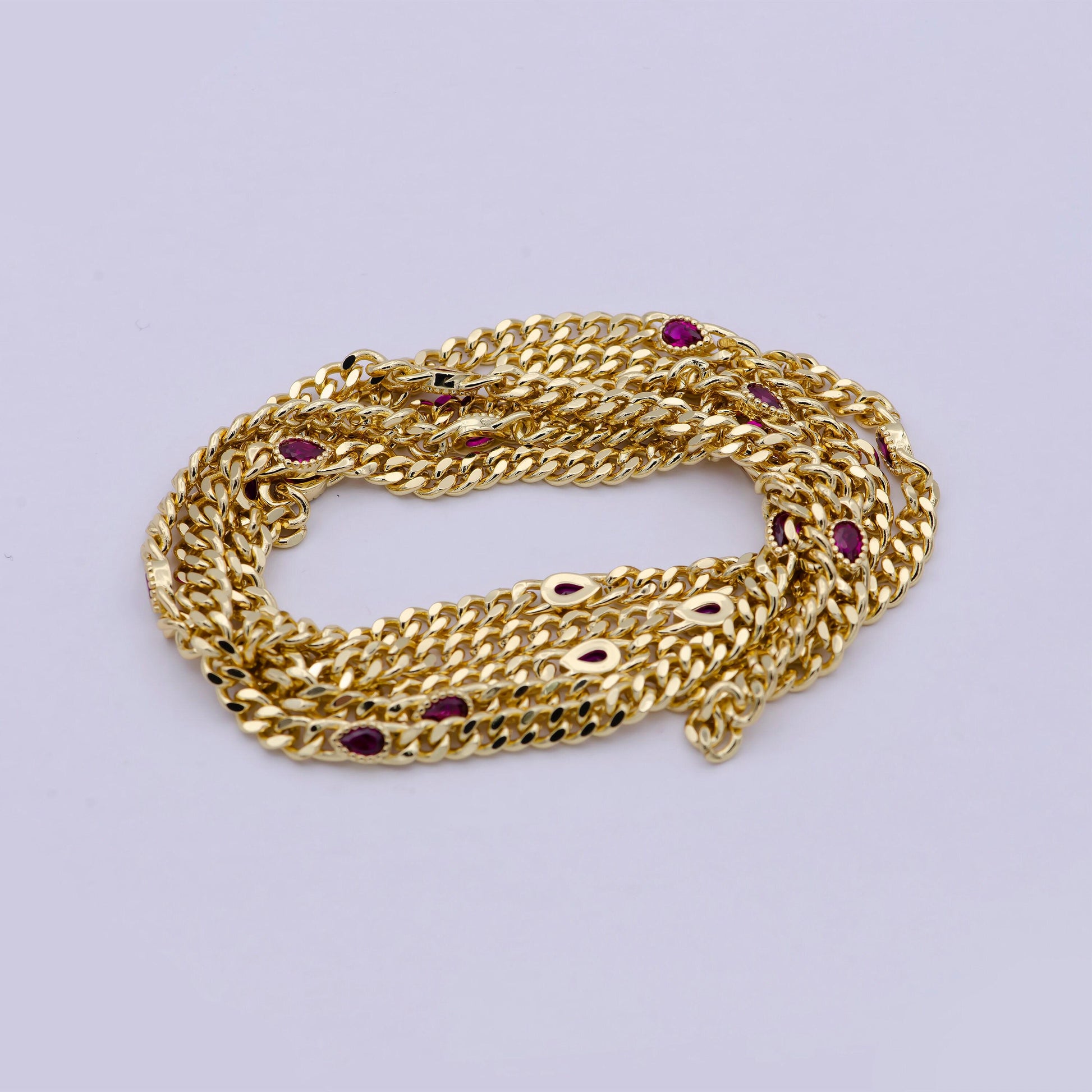 24k gold filled unfinished flat curb chain with crystal cubic zirconia cz teardrop stone by meter