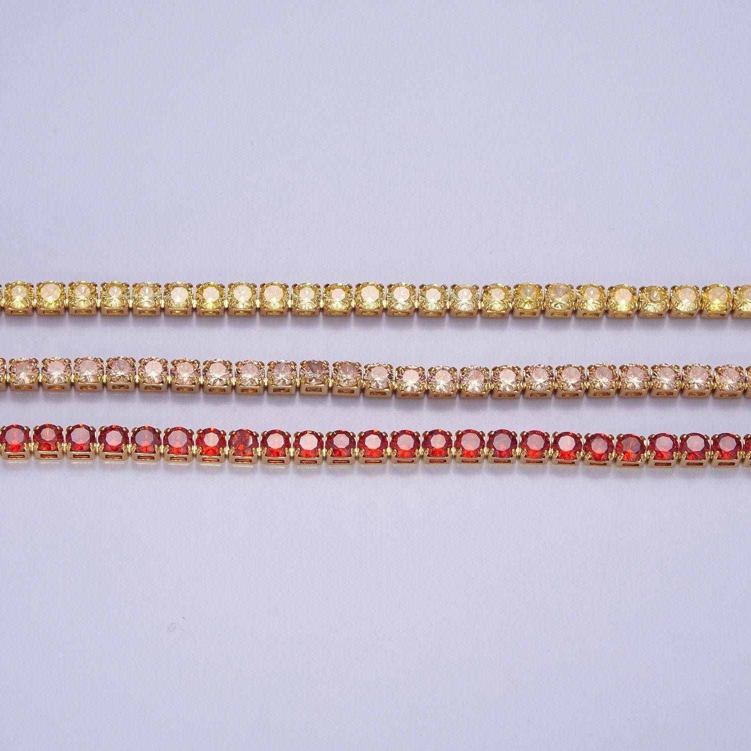 Gold, red, yellow tennis necklace | 2mm round cubic zirconia necklace | diamond cz tennis chain necklace | adjustable layer necklace wa-893