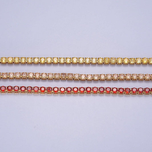Gold, red, yellow tennis necklace | 2mm round cubic zirconia necklace | diamond cz tennis chain necklace | adjustable layer necklace wa-893