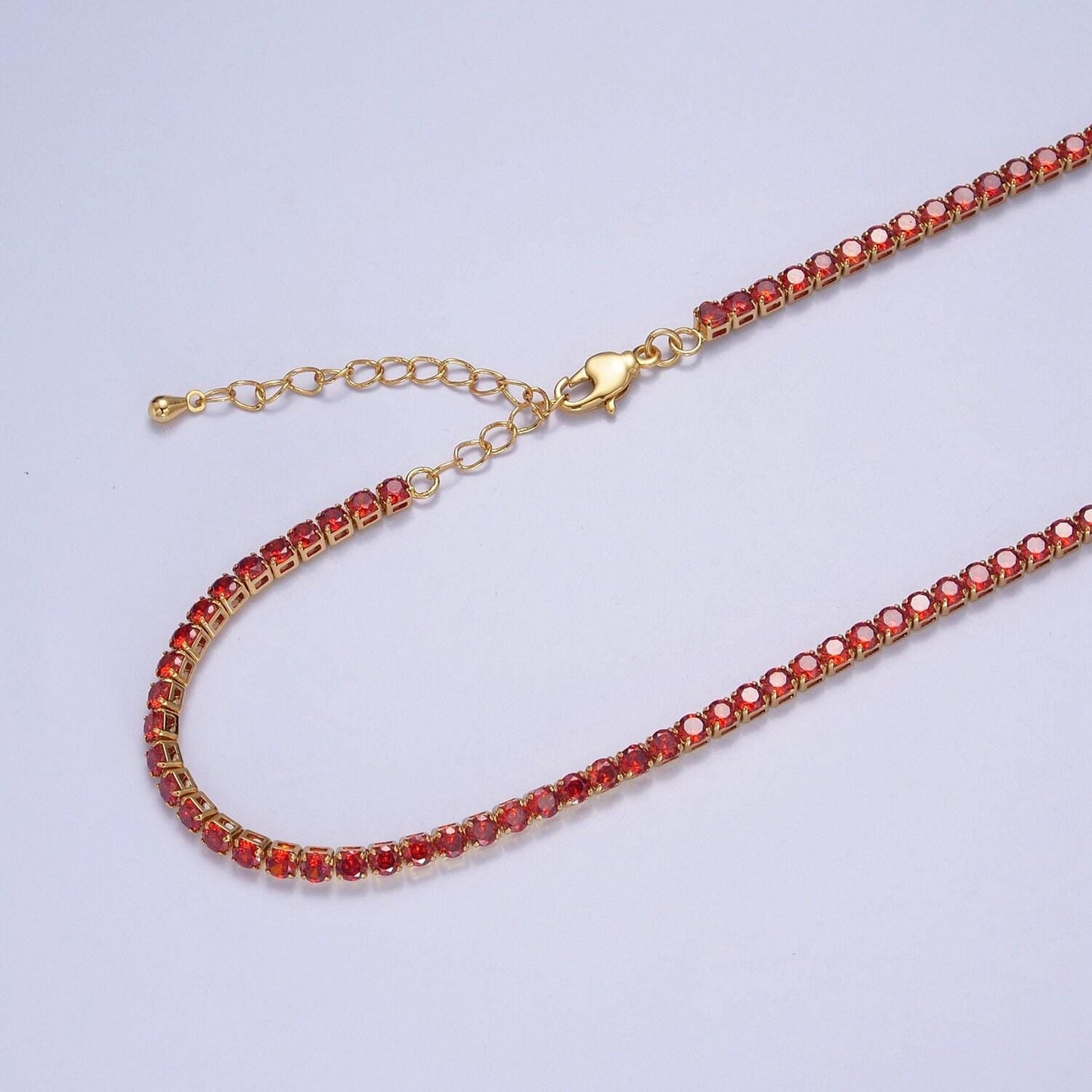 Gold, red, yellow tennis necklace | 2mm round cubic zirconia necklace | diamond cz tennis chain necklace | adjustable layer necklace wa-893