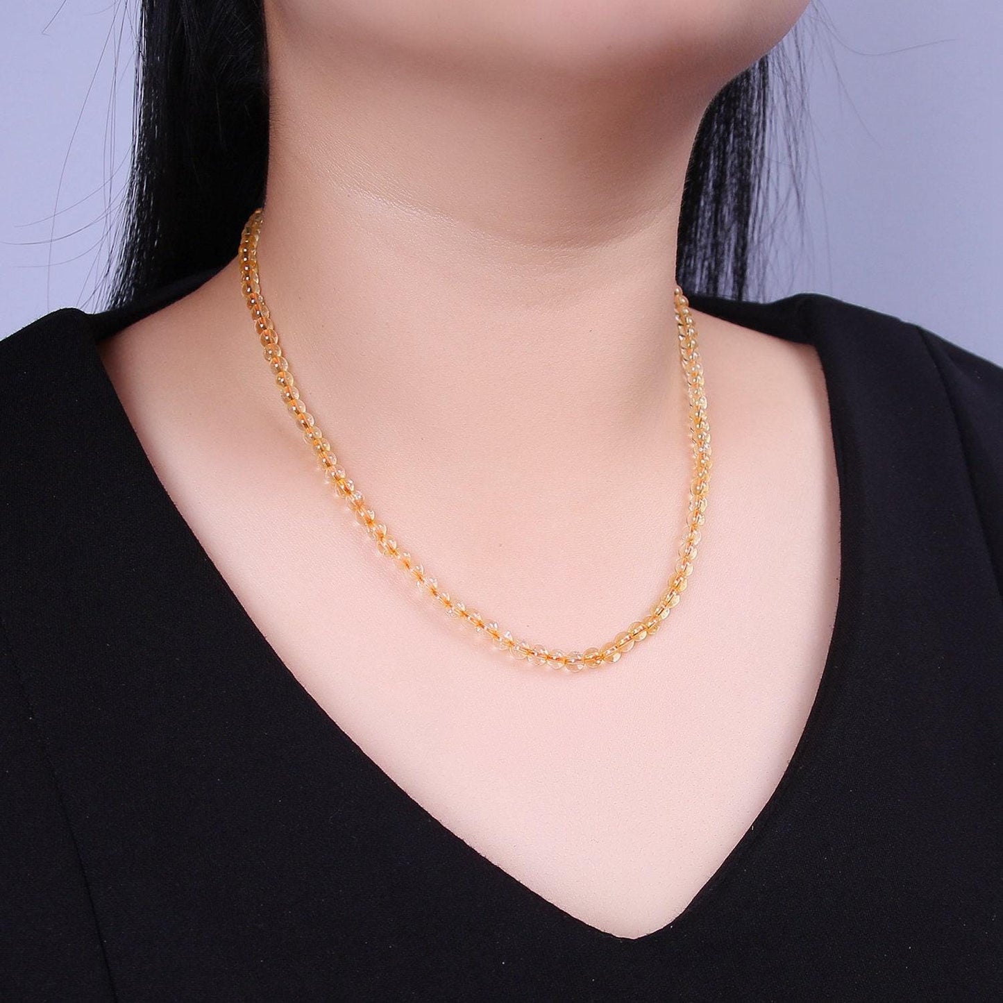 Yellow quartz bead neklace for layering jewelry wa-877